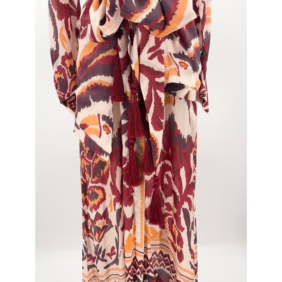 B49 Farm Rio Toucans Scarf Maxi Dress Womens Small Long Sleeve Boho Earthy Chic - Picture 7 of 14